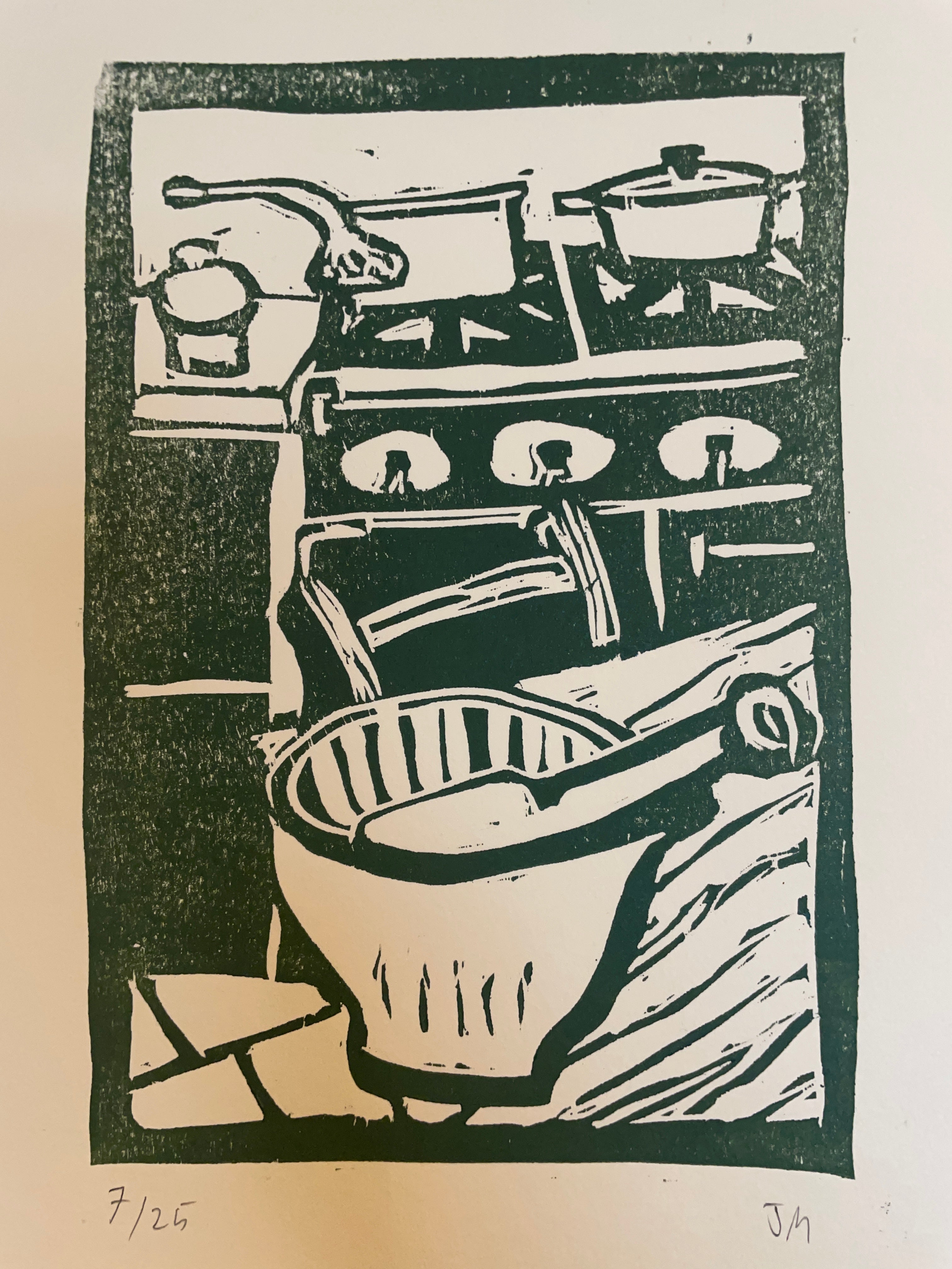 Kitchen Wood Cut Print