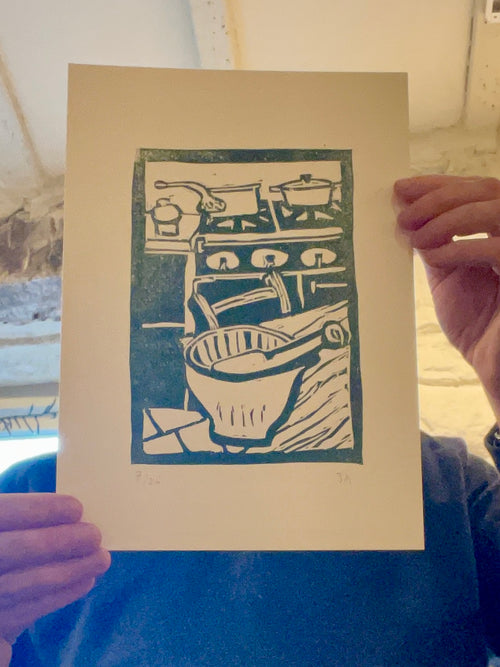Kitchen Wood Cut Print